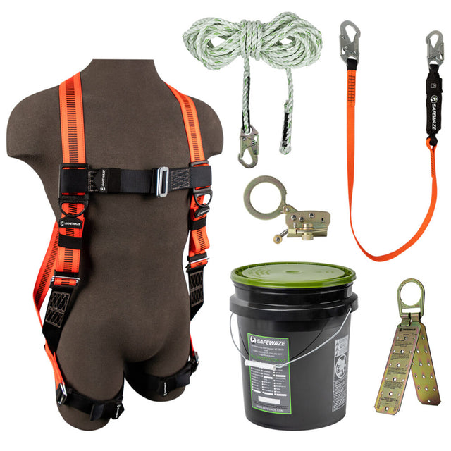 V-Line Bucket Roof Kit: FS99280-E Harness, FS700-50 VLL, FS1120 Grab, FS88560-E Lanyard, FS870 Anchor Safewaze