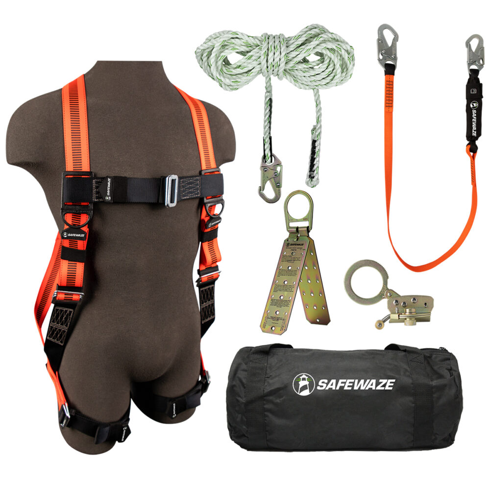V-Line Bag Roof Kit: FS99280-E Harness, FS700-50 VLL, FS1120 Grab, FS88560-E Lanyard, FS870 Anchor, FS8150 Bag Safewaze