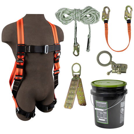 V-Line Bucket Roof Kit: FS99280-E Harness, FS700-50 VLL, FS1120 Grab, FS88860-3 Lanyard, FS870 Anchor Safewaze