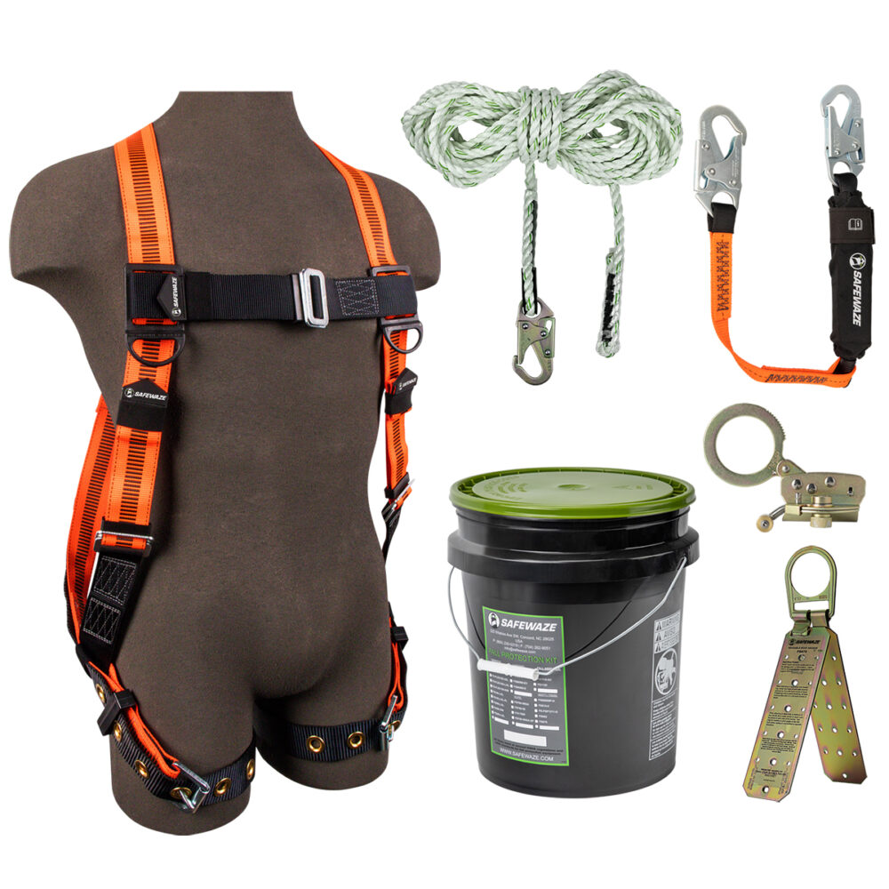 V-Line Bucket Roof Kit: FS99185-E Harness, FS700-50 VLL, FS1120 Grab, FS88560-E3 Lanyard, FS870 Anchor Safewaze