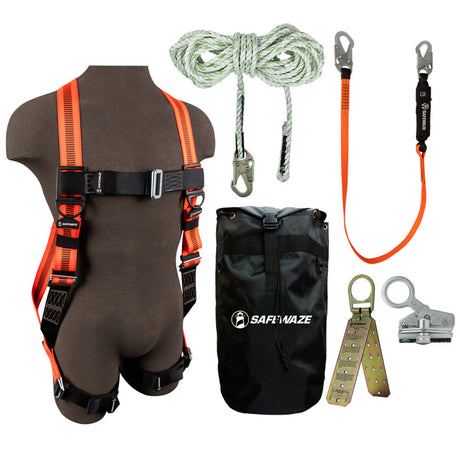 V-Line Bag Roof Kit: FS99280-E Harness, FS700-50 VLL, FS1118-DC Grab, FS88560-E Lanyard, FS870 Anchor, FS8185 Bag Safewaze