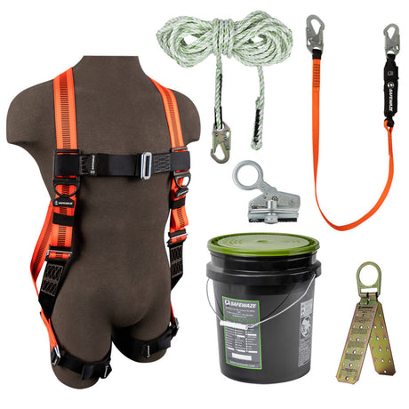 V-Line Bucket Roof Kit: FS99280-E Harness, FS700-50 VLL, FS1118-DC Grab, FS88560-E Lanyard, FS870 Anchor Safewaze