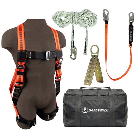 V-Line Bag Roof Kit: FS99280-E Harness, FS700-50GA VLL, FS88560-E Lanyard, FS870 Anchor, FS8175 Bag Safewaze