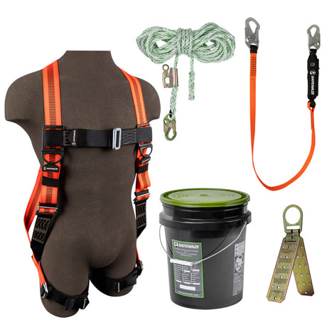 V-Line Bucket Roof Kit: FS99280-E Harness, FS700-50GA VLL, FS88560-E Lanyard, FS870 Anchor Safewaze