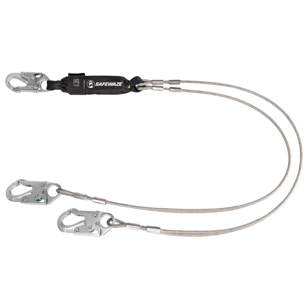 PRO 6′ Cable Energy Absorbing Lanyard: Dual Leg, Snap Hooks Safewaze
