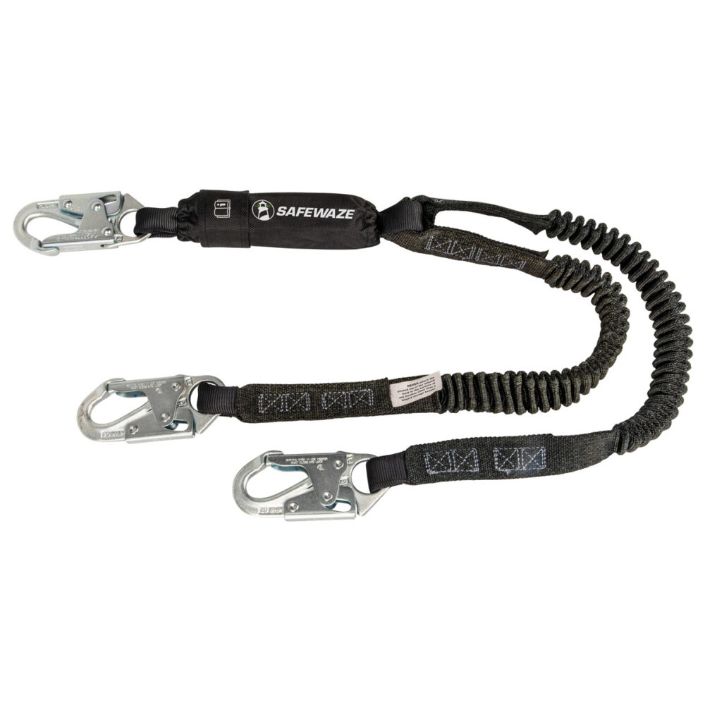 PRO 6′ Stretch Energy Absorbing Lanyard: Dual Leg, Snap Hooks Safewaze