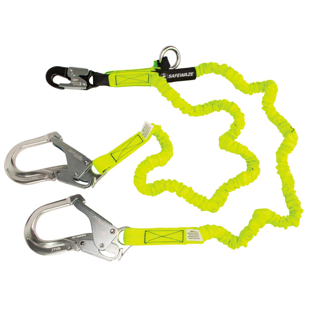 PRO 6′ Stretch Internal Energy Absorbing Lanyard: Dual Leg, O-Ring, Alu Rebar Hooks Safewaze