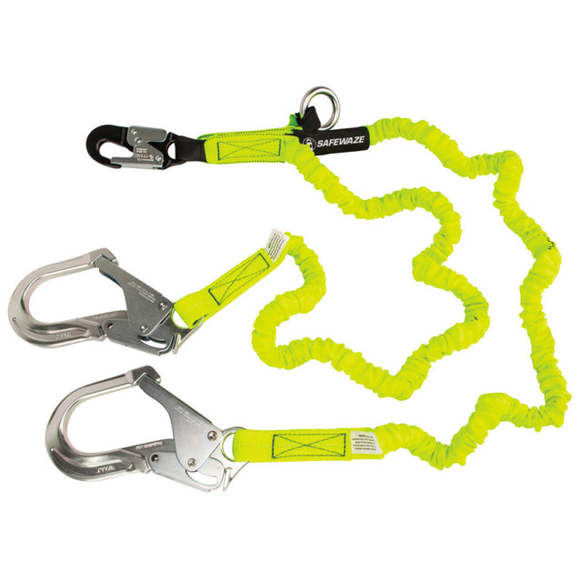 PRO 6′ Stretch Internal Energy Absorbing Lanyard: Dual Leg, O-Ring, Alu Rebar Hooks Safewaze