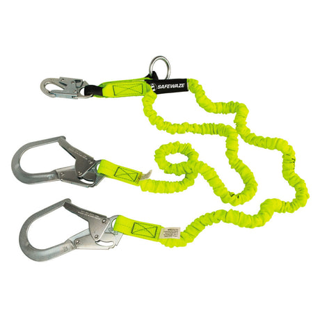 PRO 6′ Stretch Internal Energy Absorbing Lanyard: Dual Leg, O-Ring, Rebar Hooks Safewaze