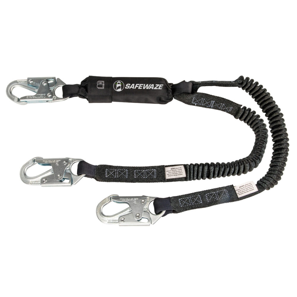 PRO 6′ Stretch Energy Absorbing Lanyard: 12′ FF Dual Leg, Snap Hooks Safewaze