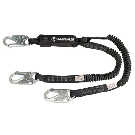 PRO 6′ Stretch Energy Absorbing Lanyard: 12′ FF Dual Leg, Snap Hooks Safewaze