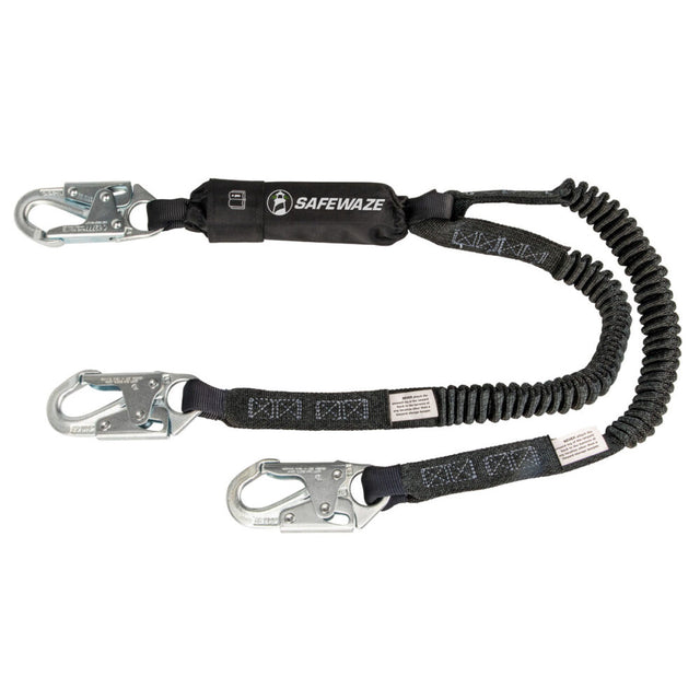 PRO 6′ Stretch Energy Absorbing Lanyard: 12′ FF Dual Leg, Snap Hooks Safewaze
