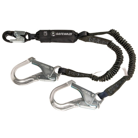 PRO 6′ Stretch Energy Absorbing Lanyard: 12′ FF Dual Leg, Alu Rebar Hooks Safewaze