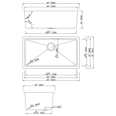 18g Micro Radius 32×18 Single Bowl Undermount Stainless Steel Kitchen Sink Dakota Sinks