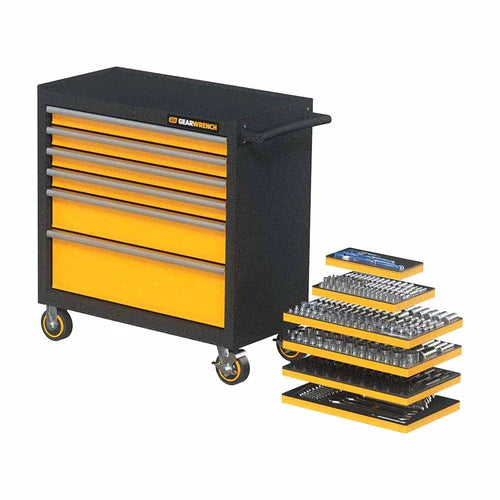 GearWrench MEGAMOD358 358 Piece MEGAMOD Metric Mechanics Tool Set in Modular Foam Trays with Rolling Cabinet GearWrench