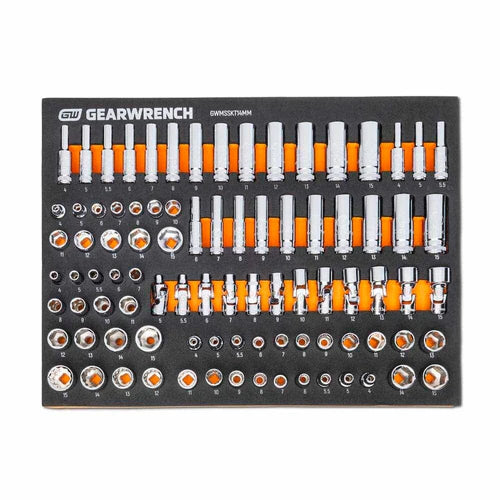 GearWrench MEGAMOD358 358 Piece MEGAMOD Metric Mechanics Tool Set in Modular Foam Trays with Rolling Cabinet GearWrench