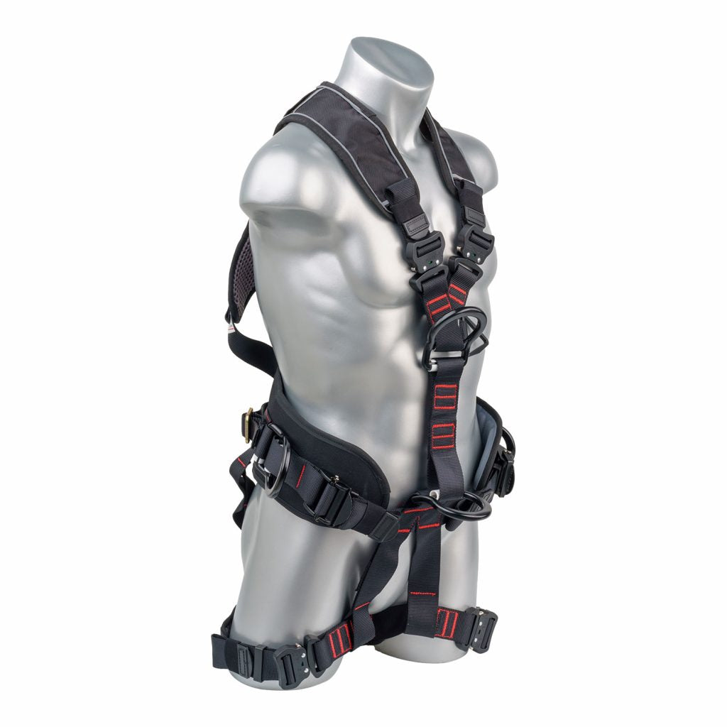 Akula™ Series Harness 5pt., Padded Back/Legs, QCB, Positioning Belt Side D-Rings, Back and Dual Front D-Rings, Black Palmer Safety
