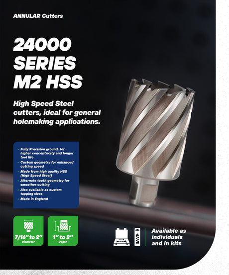 24000 Series M2 HSS Annular Cutter - 2 Inch Depth Unibor