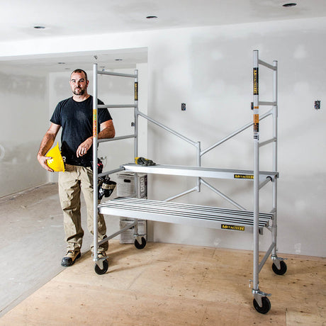 6' High Portable Aluminum Scaffold With 5" Casters And 3 Anti-Slip Platforms MetalTech