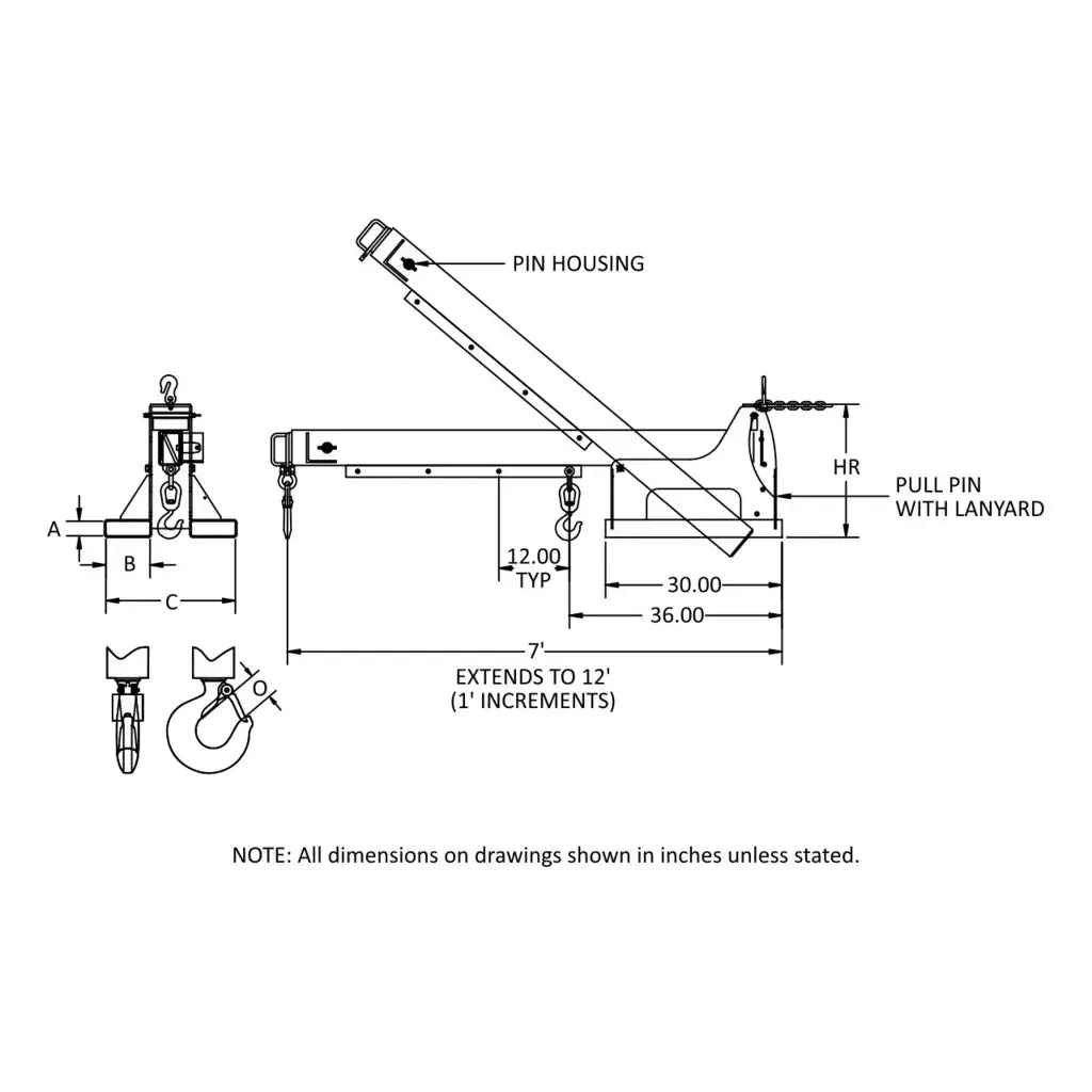 Caldwell Model PB Telescopic Pivoting Fork Lift Boom Caldwell