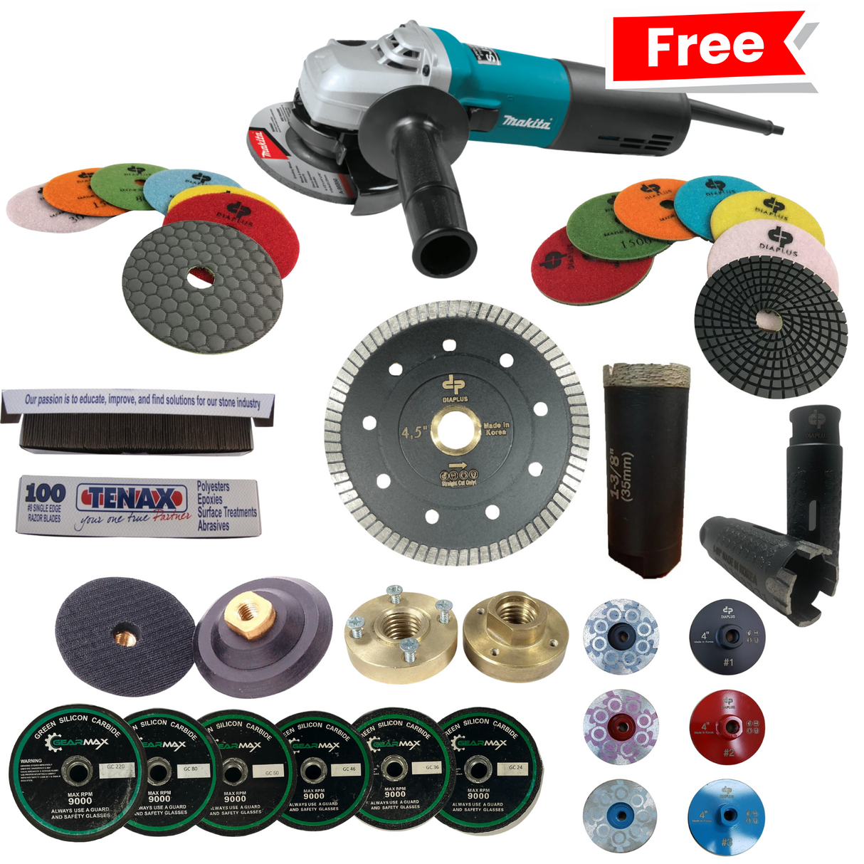 Stone Fabrication Combo Pack + Free Variable Speed Makita Grinder Diamond Tool Store