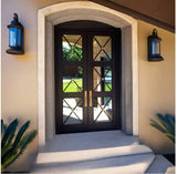 Artemis Double Iron Doors: Regency Style with Tempered Glass & Insulated Flush Bolt System sku-39485135192257 Custom Iron Door Pros 61 x 81 Black Matte Clear