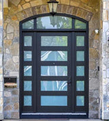 Atlas Contemporary Iron Door with Sidelights sku-37302944301249 Custom Iron Door Pros 37" x 81" Black
