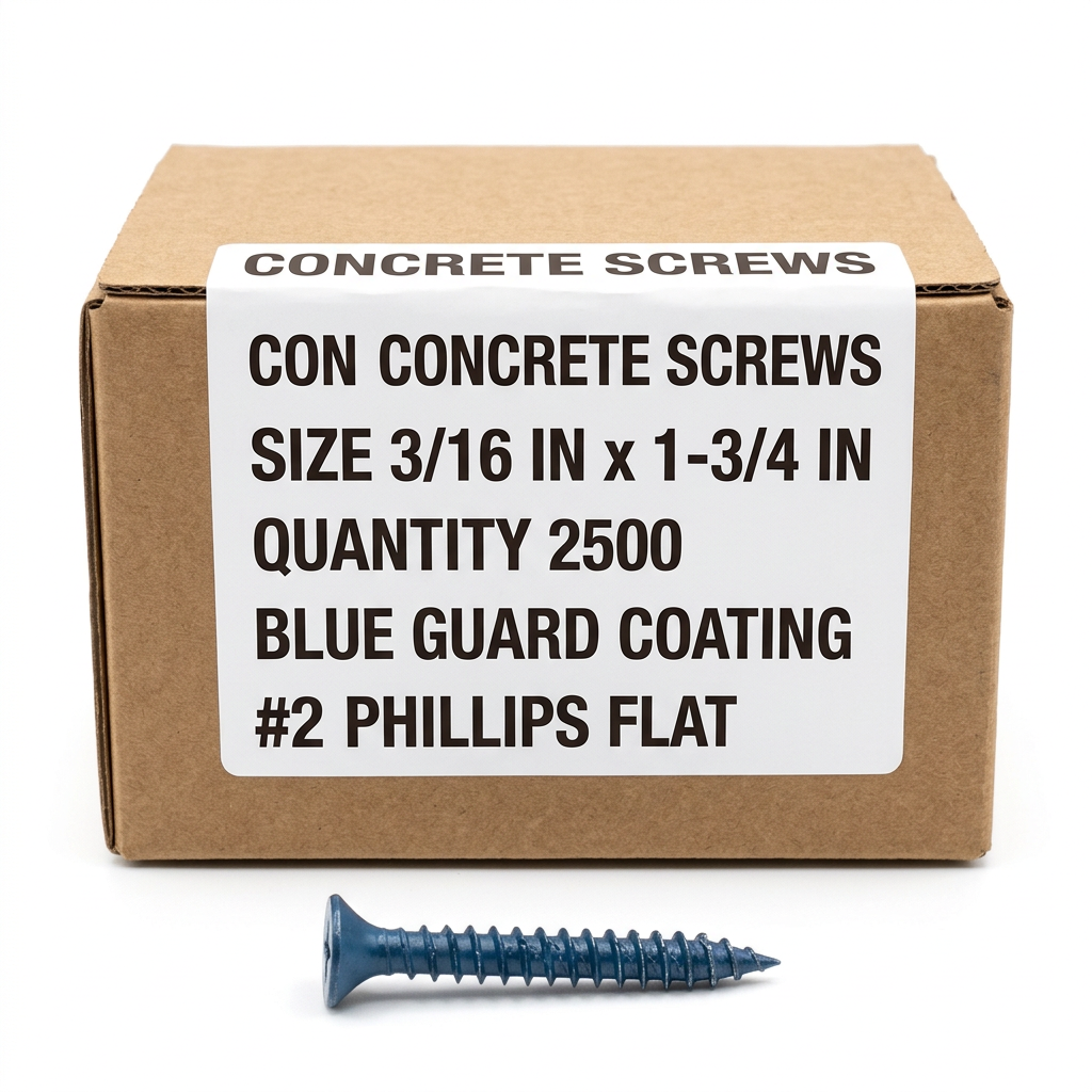 CON CONCRETE SCREWS - PHILLIPS FLAT (BLUE GUARD COATING) - #2 Phillips CONFB0316134 Daggerz 3/16" x 1-3/4" (Box of 2500)