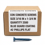 CON CONCRETE SCREWS - PHILLIPS FLAT (BLUE GUARD COATING) - #2 Phillips CONFB0316134 Daggerz 3/16" x 1-3/4" (Box of 2500)