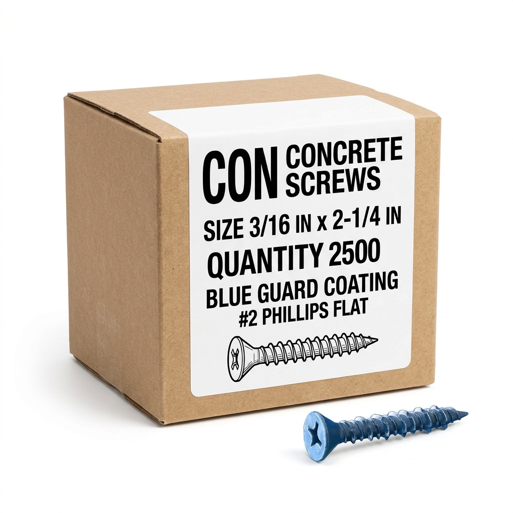 CON CONCRETE SCREWS - PHILLIPS FLAT (BLUE GUARD COATING) - #2 Phillips CONFB0316214 Daggerz 3/16" x 2-1/4" (Box of 2500)