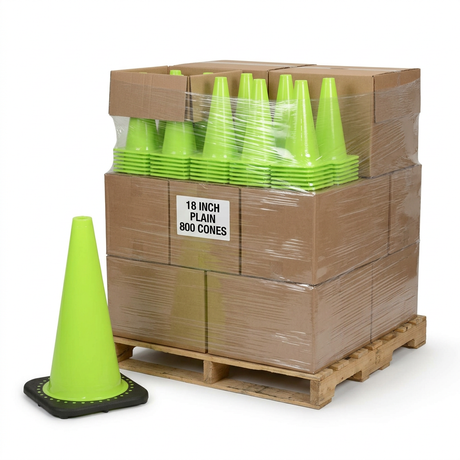 Traffic Cones - Lime 17716-18-3 Mutual Industries 18" - Pallet of 800 Count Plain