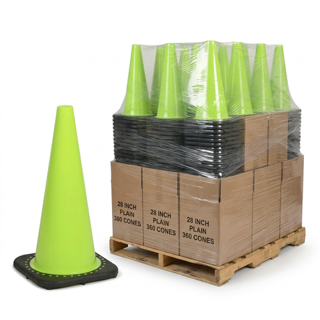 Traffic Cones - Lime 17717-28-7 Mutual Industries 28" - Pallet of 360 Count Plain