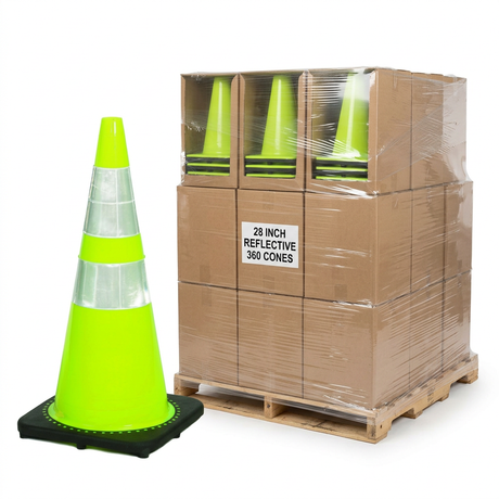 Traffic Cones - Lime 17717-128-7 Mutual Industries 28" - Pallet of 360 Count Reflective