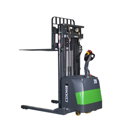 Full Powered Electric Straddle Stacker EB20CS with 177" Triple Mast with Lithium Battery EKKO