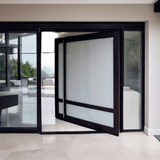 Koi Frosted Pivot Door sku-41333974532289 Custom Iron Door Pros 48" x 81" Matte Black Clear Glass