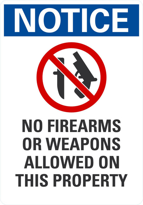OSHA Notice Sign: No Firearms Or Weapons Allowed On This Property Lyle Signs