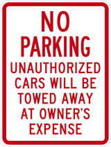 No Parking Sign: No Parking Unauthorized Cars Will Be Towed Away At Owner's Expense