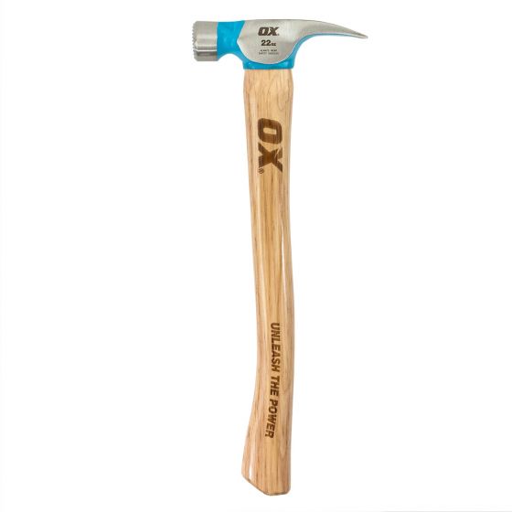 OX Pro 22-Ounce Milled Face Framing Hammer | Curved Hickory Handle - Ox Tools