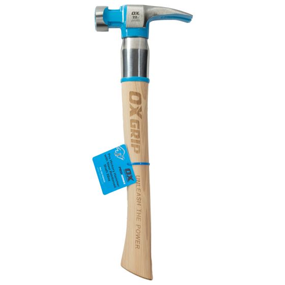 OX Pro 22-Ounce Milled Face Framing Hammer | Curved Hickory Handle w/ Steel Reinforcement - Ox Tools