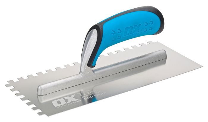 OX Pro SST Square Notch Trowel - OX Grip | Size: 11" x 4.75" / 280mm x 120mm - Ox Tools