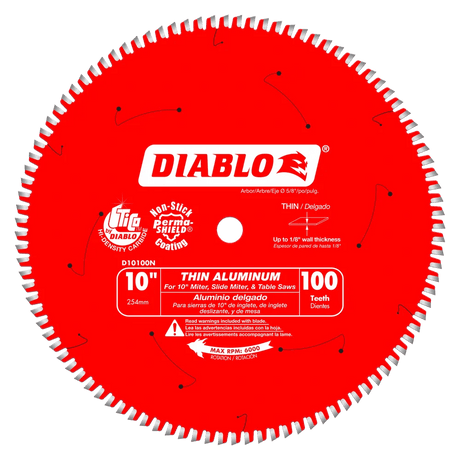 10 in. x 100 Tooth Thin Aluminum Cutting Saw Blade - D10100N Diablo Tools