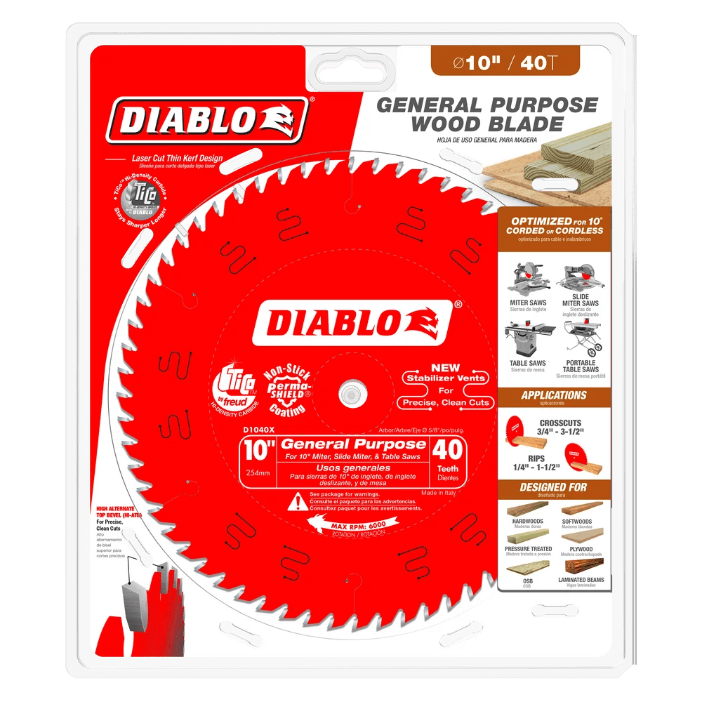 10 in. x 40 Tooth General Purpose Saw Blade Diablo Tools Wood Saw –  Diamond Tool Store