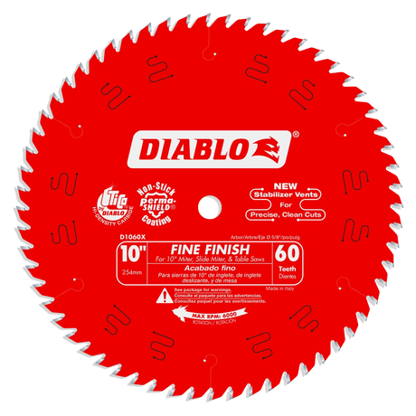 10 in. x 60 Tooth Fine Finish Saw Blade - 6 per Order Diablo Tools