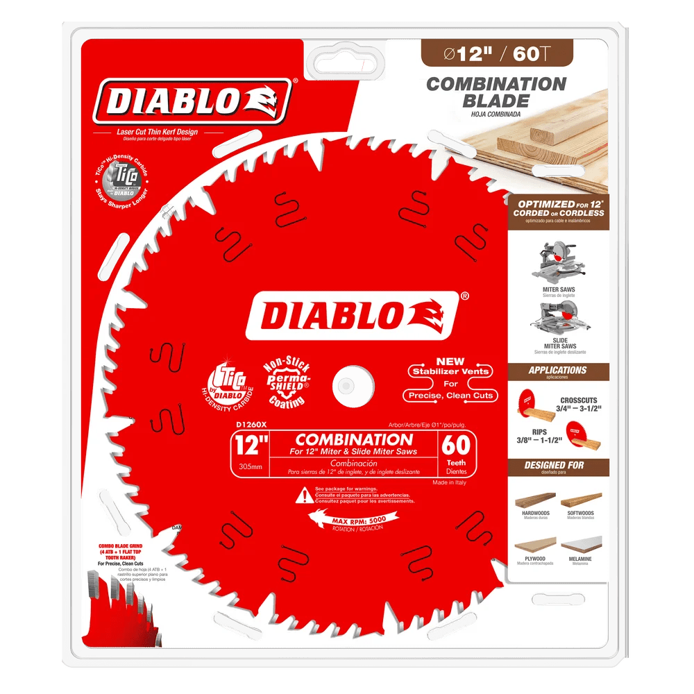 12 in. x 60 Tooth Combination Saw Blade - 5 per Order - Diamond Tool Store