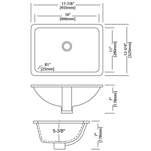 16×11 Porcelain Undermount Rectangle Lavatory Sink - Dakota Sinks