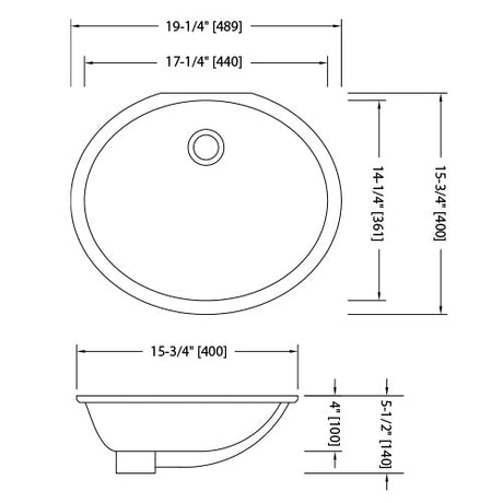 17×14 Porcelain Undermount Oval Lavatory Sink Dakota Sinks