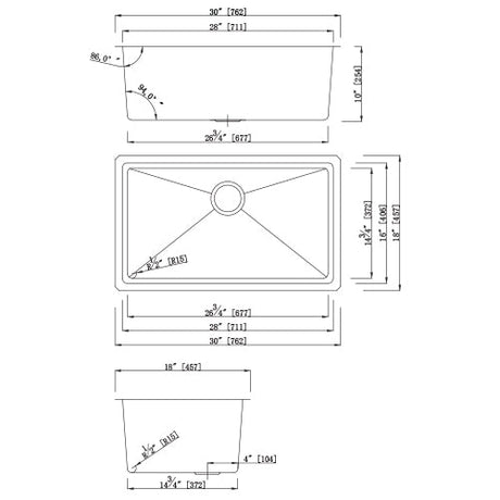 18g Micro Radius 30×18 Single Bowl Undermount Stainless Steel Kitchen Sink Dakota Sinks