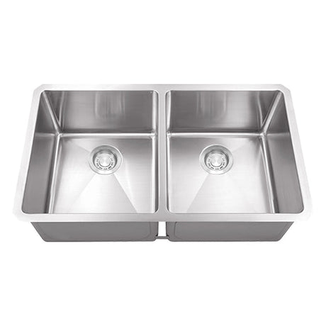 18g Micro Radius 50/50 Double Bowl Undermount Stainless Steel Kitchen Sink Dakota Sinks