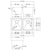 18g Micro Radius 50/50 Double Bowl Undermount Stainless Steel Kitchen Sink Dakota Sinks