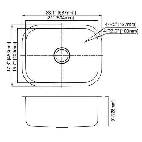 18g Standard Radius 23×18 Single Bowl Undermount Stainless Steel Kitchen Sink Dakota Sinks